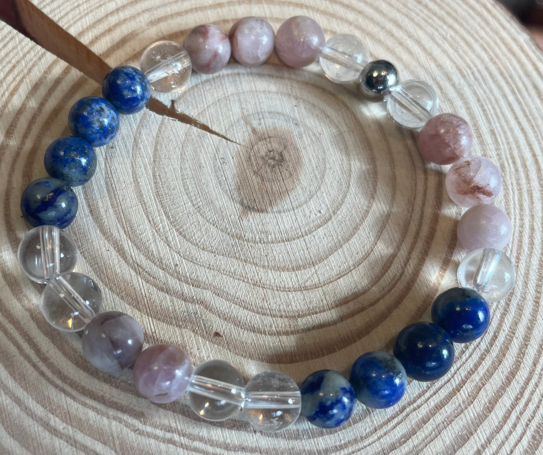 Bracelet « Kunzite/ Lapis-Lazuli & Cristal de Roche »