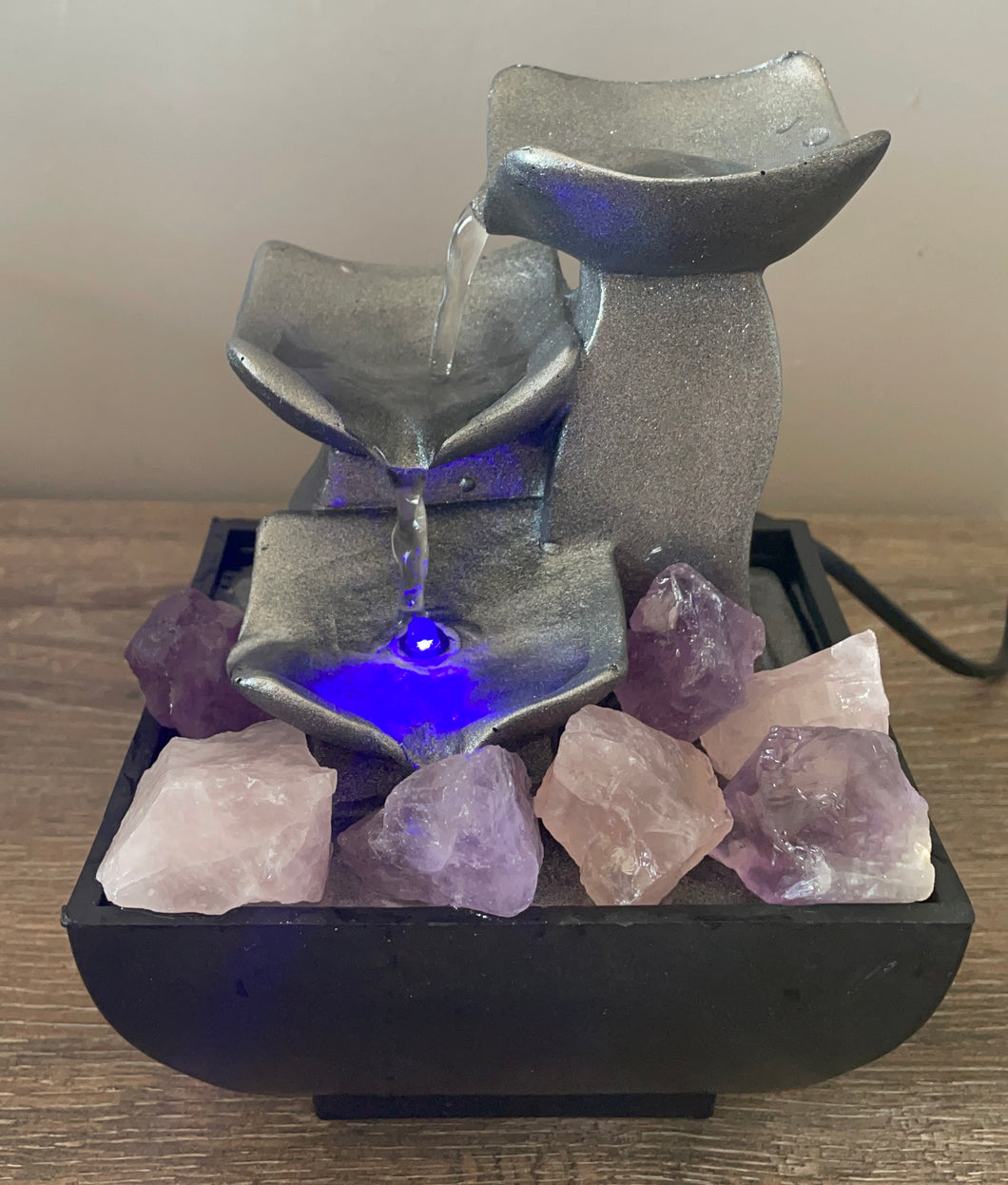 Fontaine avec cristaux QUARTZ ROSE & AMÉTHYSTE