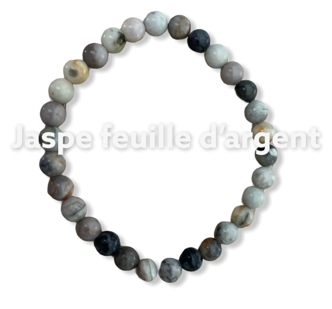 Bracelet JASPE FEUILLE D’ARGENT 6mm