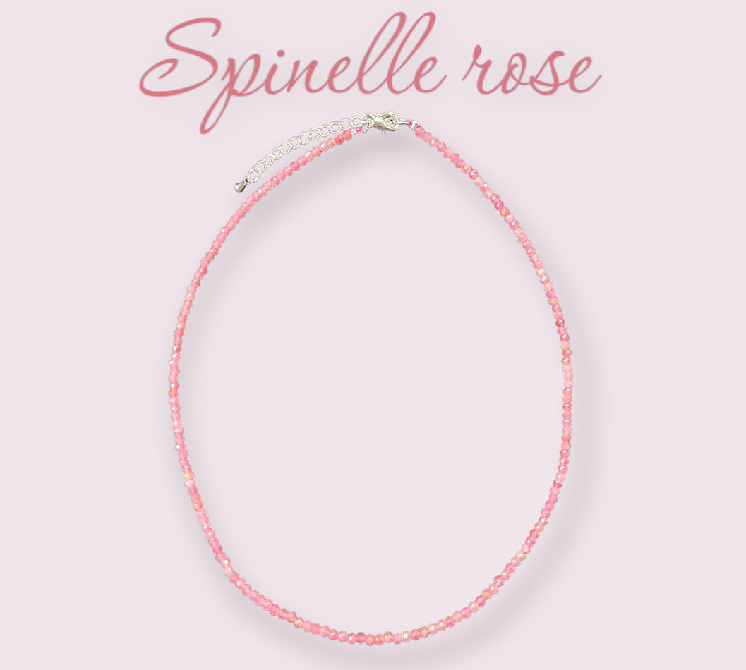 Collier en SPINELLE ROSE attaché en argent
